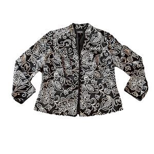 Dressbarn Women’s Oriental Jacket 14W Asian Satin Black Beige